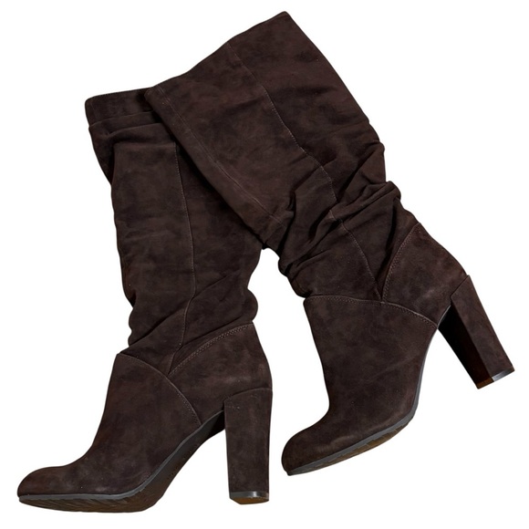NINE WEST Genuine Suede Leather Slouchy High Heel Slouch Boot 8 - Picture 1 of 16